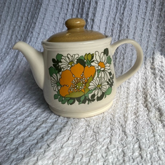 Vintage Sadler teapot stonewear buttercup & daisy print groovy MCM - Picture 2 of 15